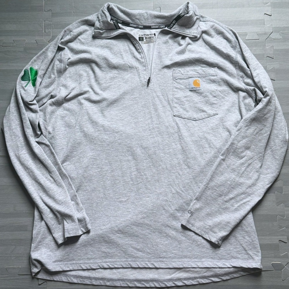 Carhartt Force Relaxed Fit Quarter Zip Pullover Gray Pocket Shirt
